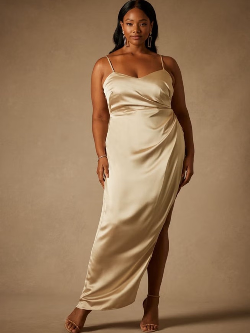 Bridal by ELOQUII High Slit Slip Dress in the Champagne colorway